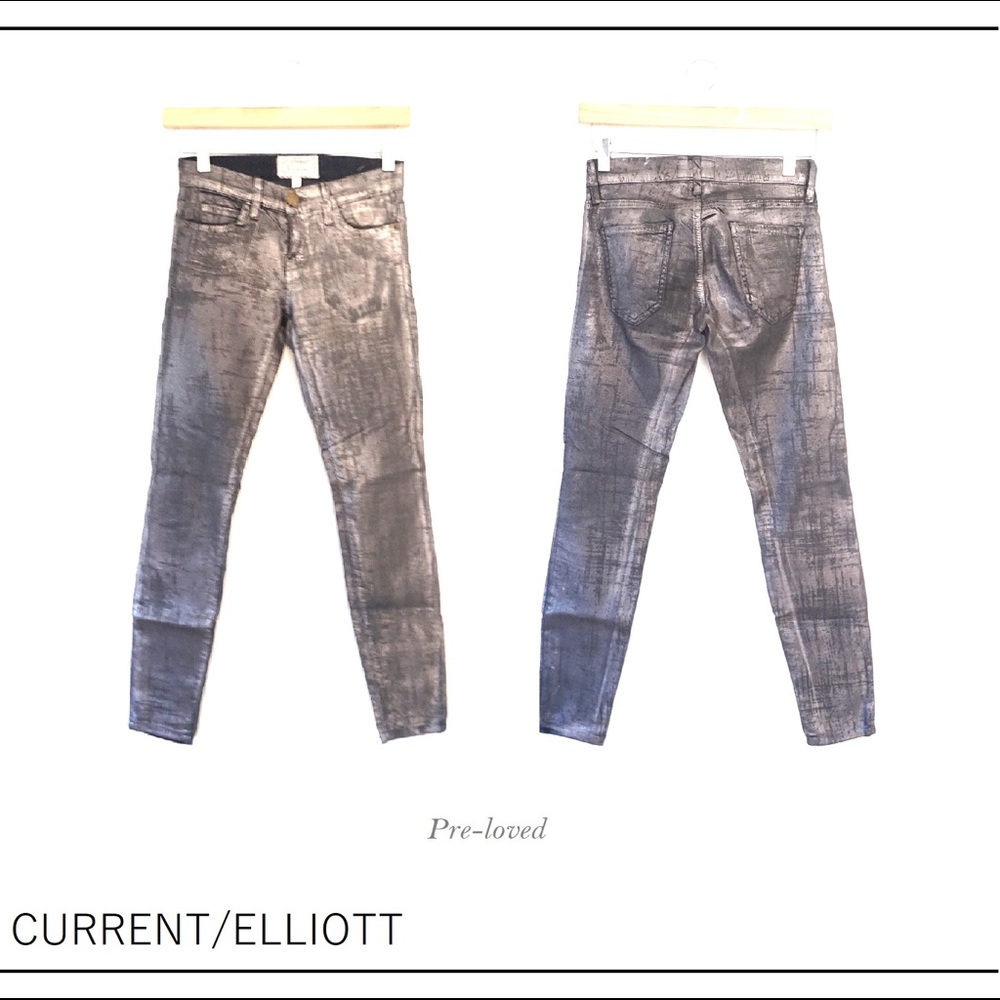 CURRENT/ELLIOTT Silver Foil Skinny Jeans Size 24